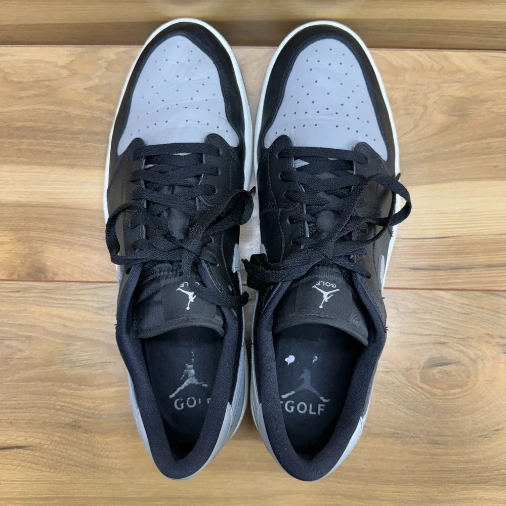 NIKE AIR JORDAN 1 Low Golf Shadow Sneakers Mens 14 Gray Black Leather Spikeless